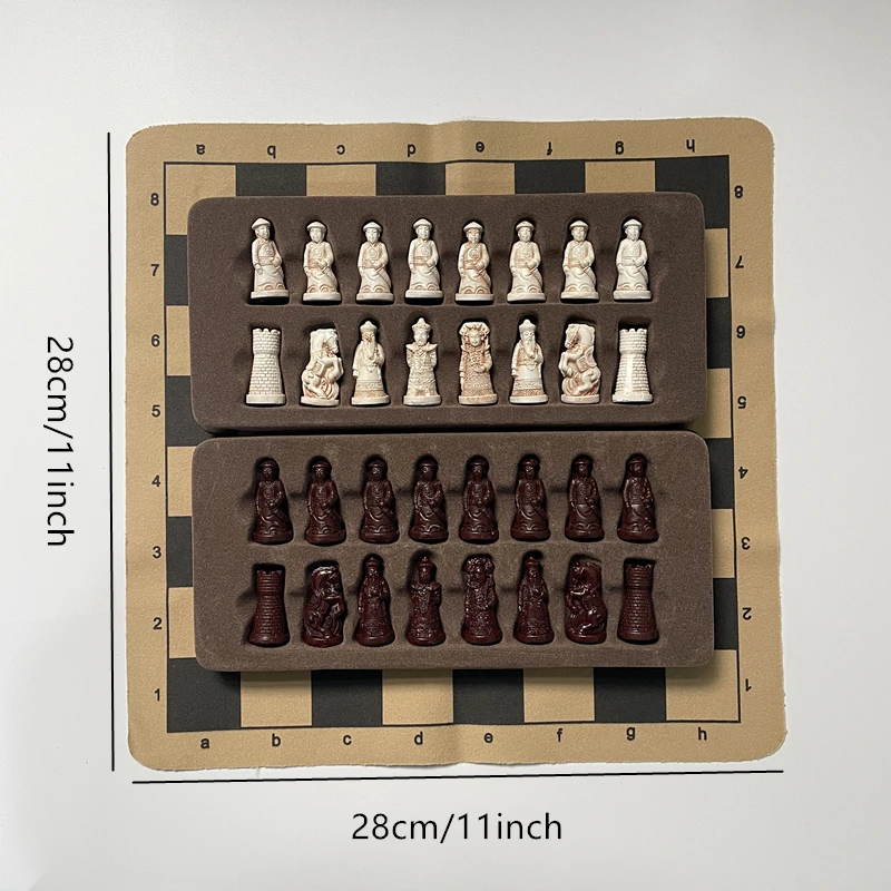 مجموعة شطرنج صغيرة مقاس 28 سم/11 بوصة على الطراز القديم، قطع شطرنج من الراتنج بتصميم شخصية إبداعية ثلاثية الأبعاد لعيد الميلاد #3