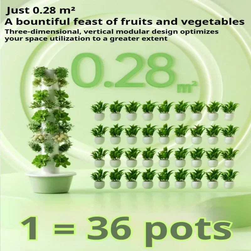 Stackable Vertical Aeroponic Growing Tower, Home Soilless Hydroponic Planting System for Indoor Leafy Vegetables
