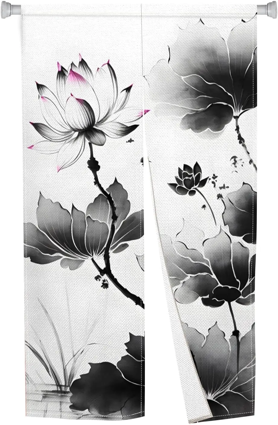 

Японская занавеска-норен для дверного проема с принтом лотоса в стиле китайской тушевой живописи, полиэстеровая панель для окон и дверей, для обеспечения приватности в комнате