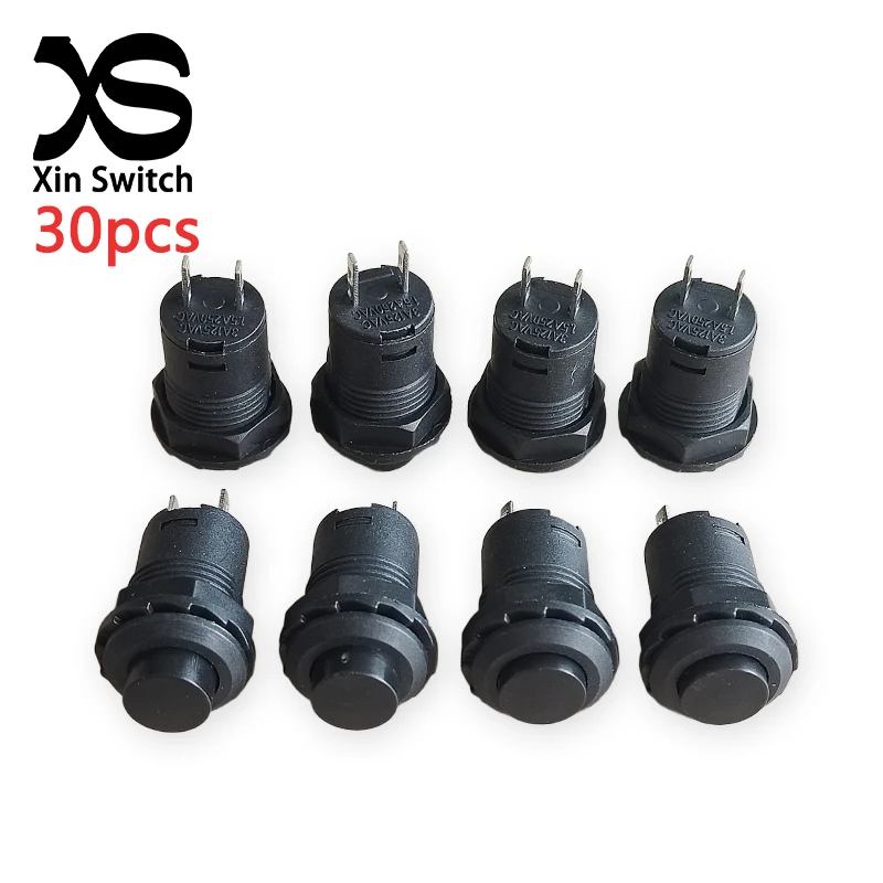 30PCS DS-428 Self Locking (Holding) Power Button Switch Black Plastic 2-Pin 12mm Hole Opening 1.5A/250VAC 3A/125VAC Push Switch