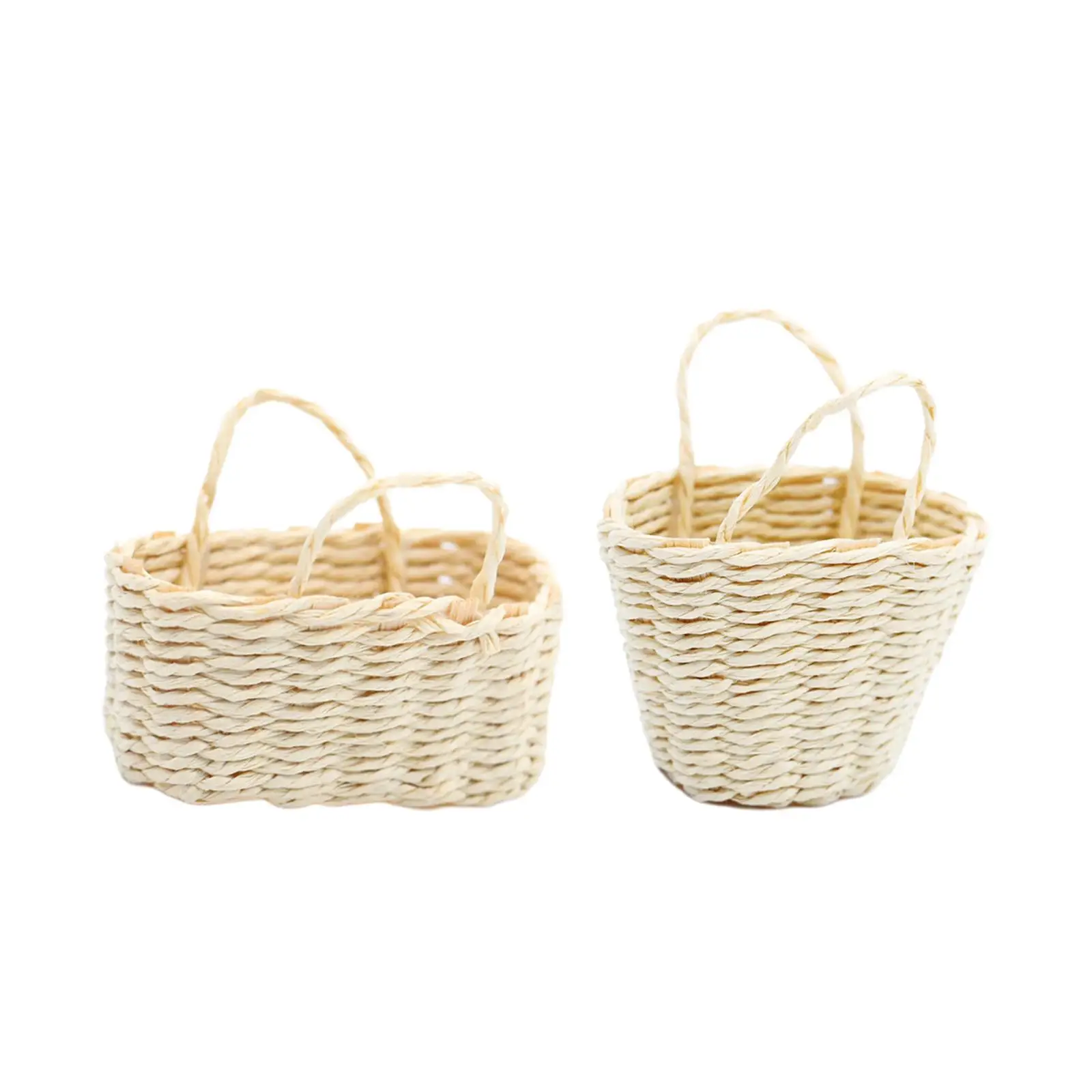 1:12 Scale Dollhouse Woven Basket Picnic Basket with Handle for Ornament