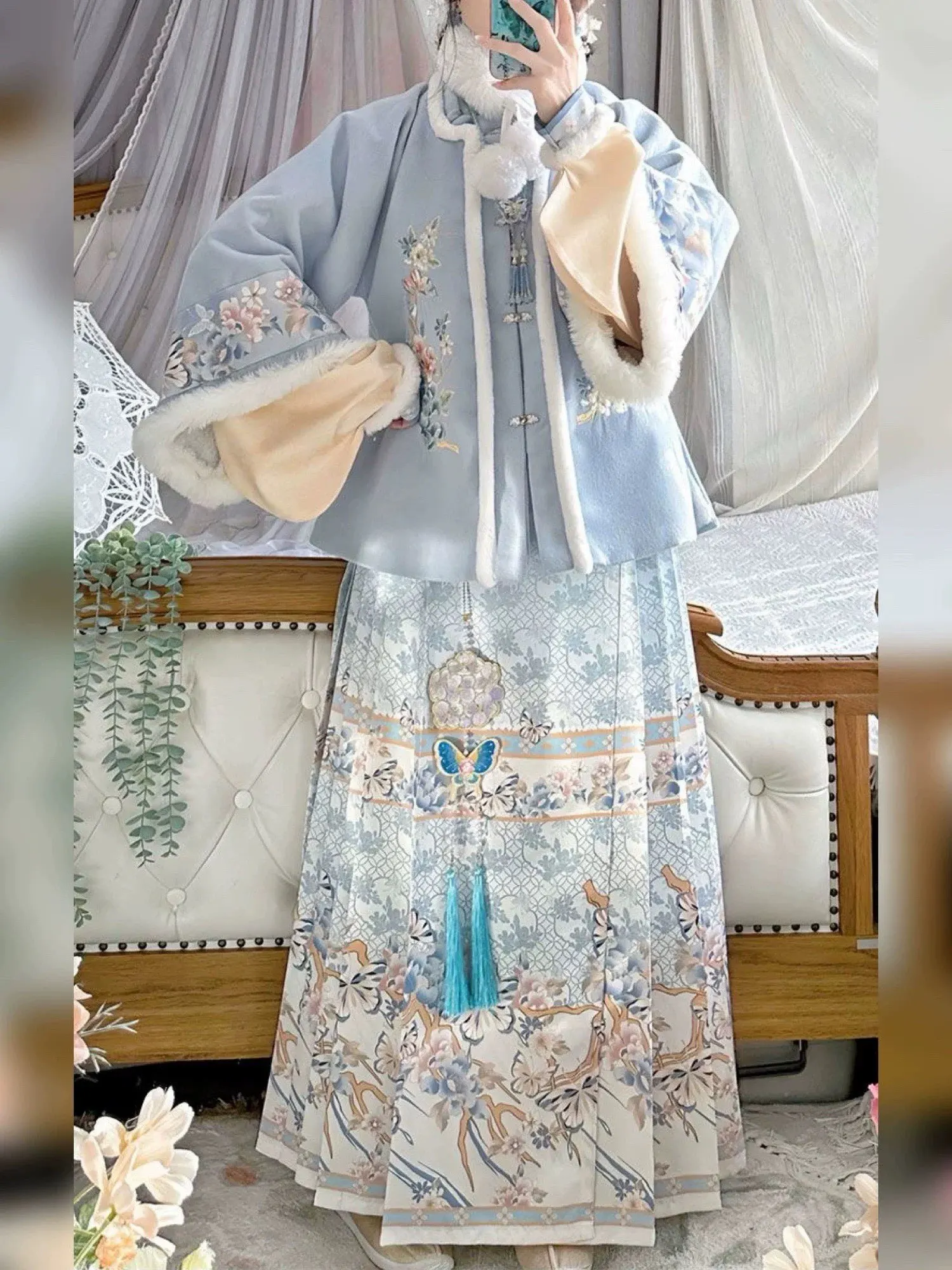 

Большой размер 8XL, женский рождественский костюм, зимние утолщенные синие костюмы ханьфу, женский новогодний костюм, праздничный наряд, большие размеры 6XL