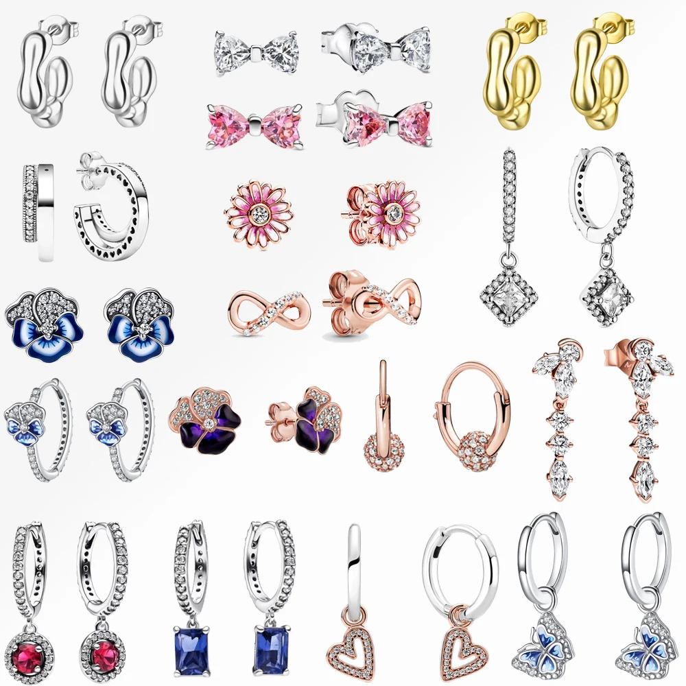 Novo autêntico 925 brincos de prata esterlina espumante feminino eardrop presente pérola brincos de argola