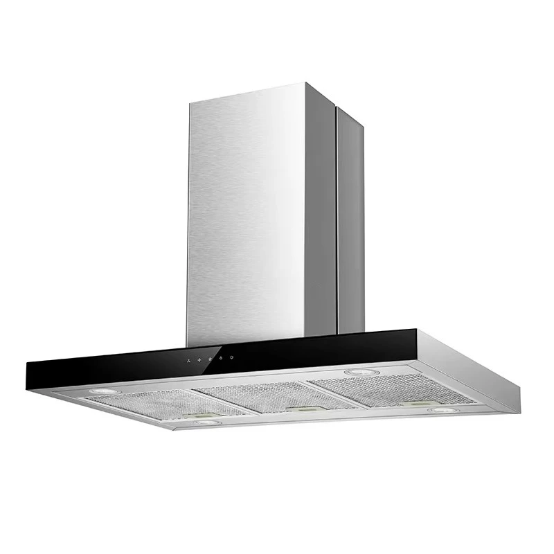 Island Modern T-Shape 900mm Kitchen Range Hood Ultra-Quiet Electric Operation Economical Tempered Glass Household 200W Copper