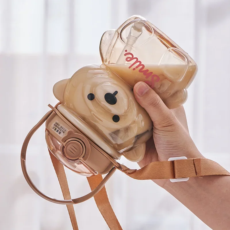 1 Liter Water Bottle for Kids Tumbler with Straw Mug Cup Bear Kawaii Summer Outdoor Sport Plastic Girls School Cute Drinking Cup