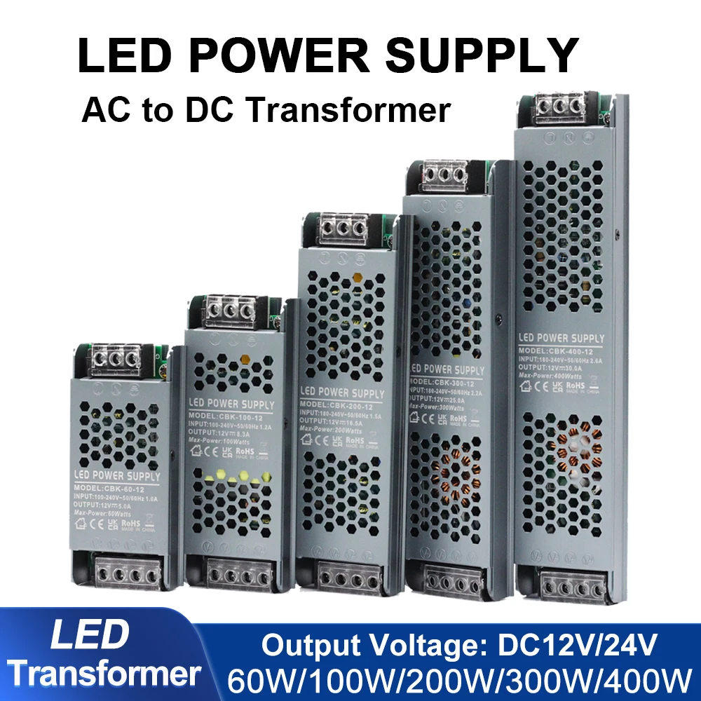 

Ultra-thin silent LED power supply DC 12V 24V transformer supply 60W-400W power AC 100-265V quality ultra thin led transformers
