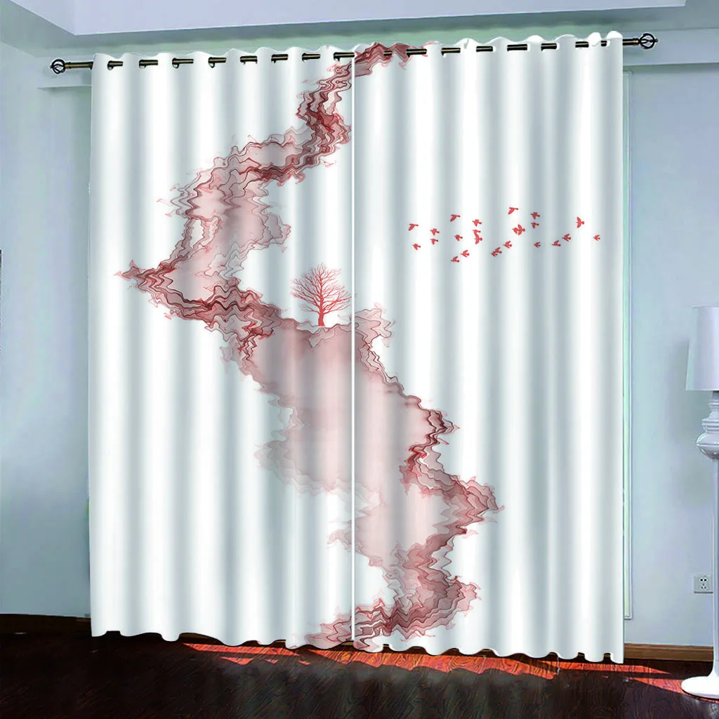 HUANZHUANG Luxury Curtains For Living Room On Sale Creative Abstract Landscape 2 Pieces Fashion Window Curtain For Living