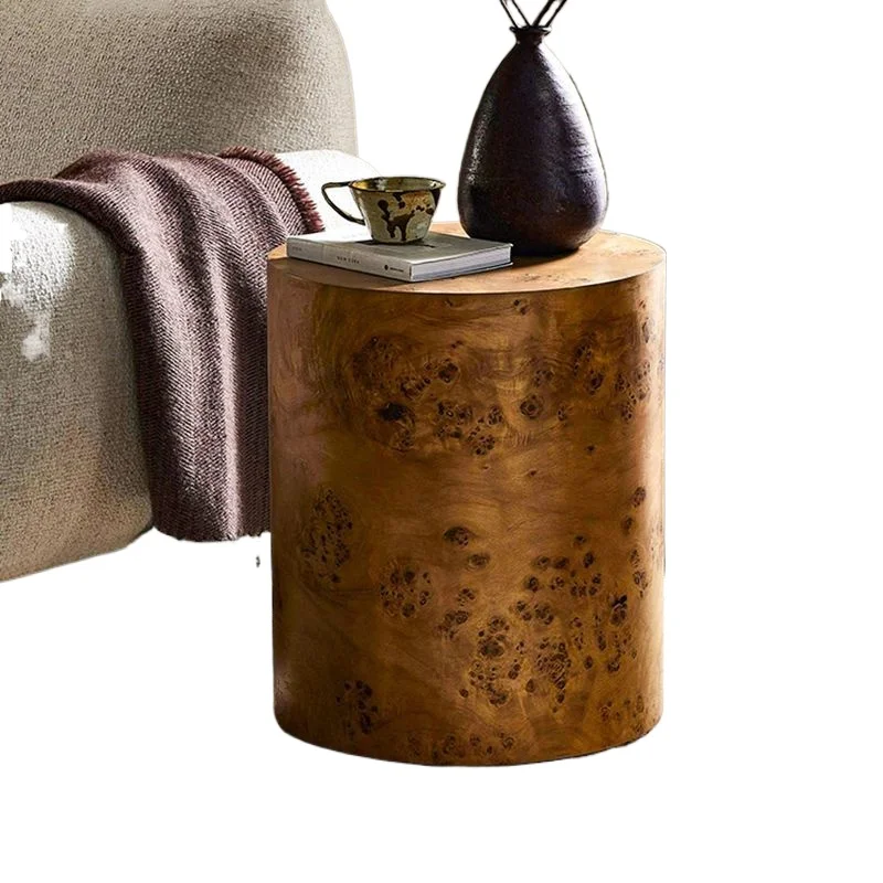 

medieval style solid wood sofa edge table, small coffee table in household living room, small round table