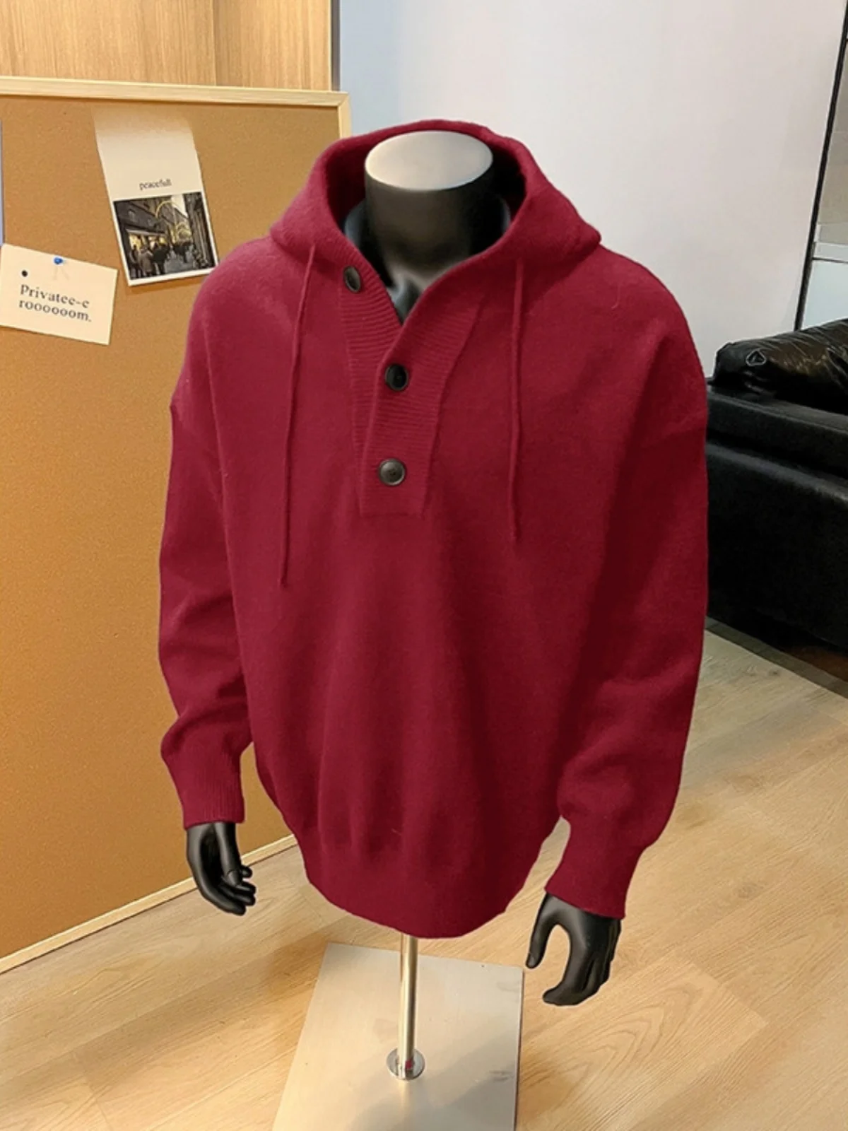 

Мужской свитер-кардиган Cleanfit Maroon с капюшоном в американском ретро-стиле, свободного кроя, для пар, повседневный, осенне-зимний топ