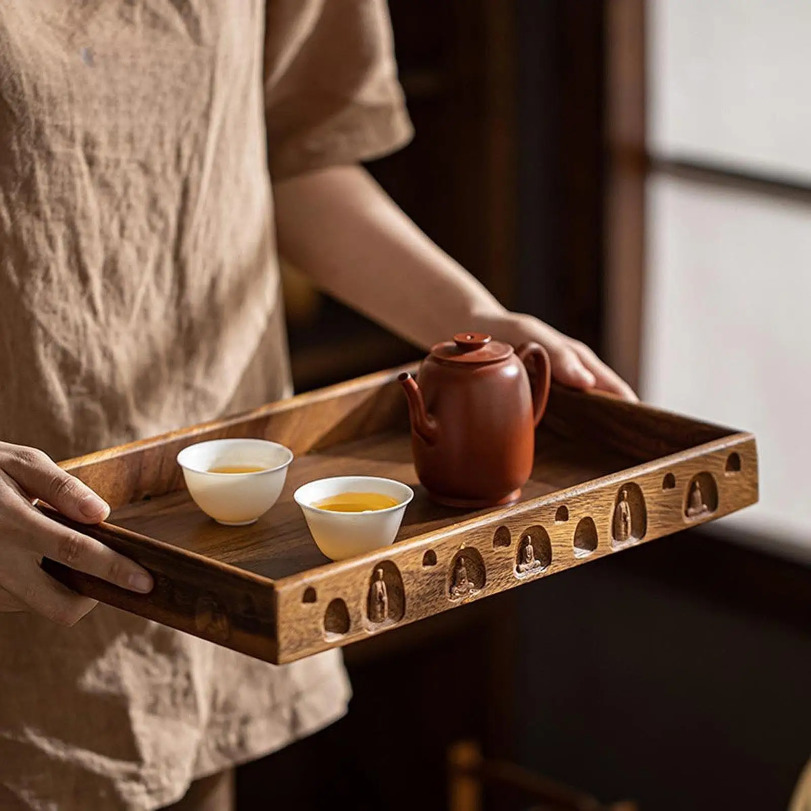

Tea Tray Food Board Platters Decorative Rustic Wooden Serving Tray Decorative Tray for Breakfast Party Home Dessert Tea Coffee