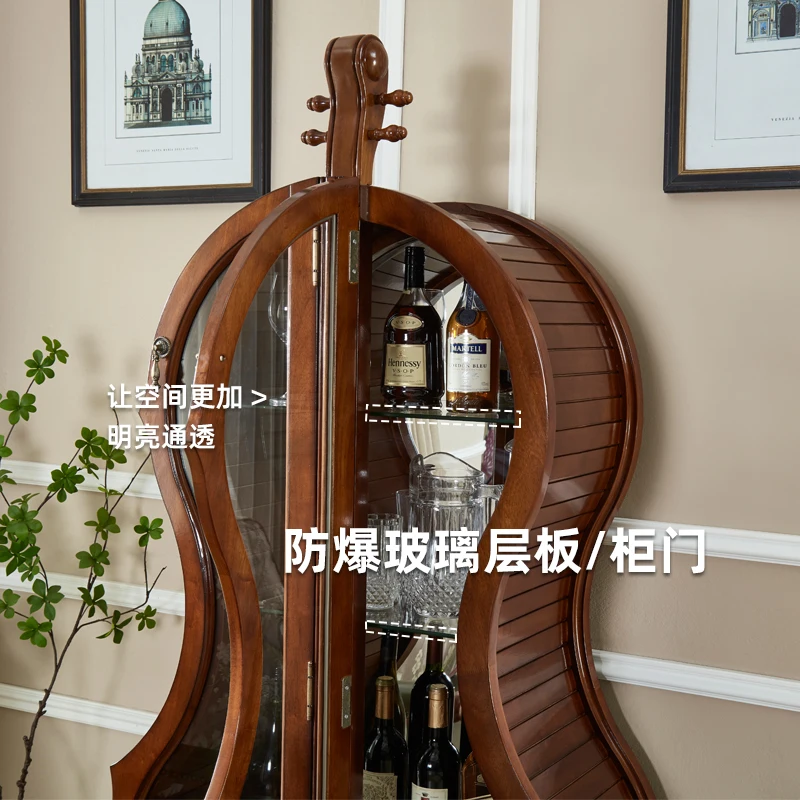 American cello wine cabinet guest restaurant high-end retro tea wine display cabinet European solid wood glass Baijiu cabinet ho