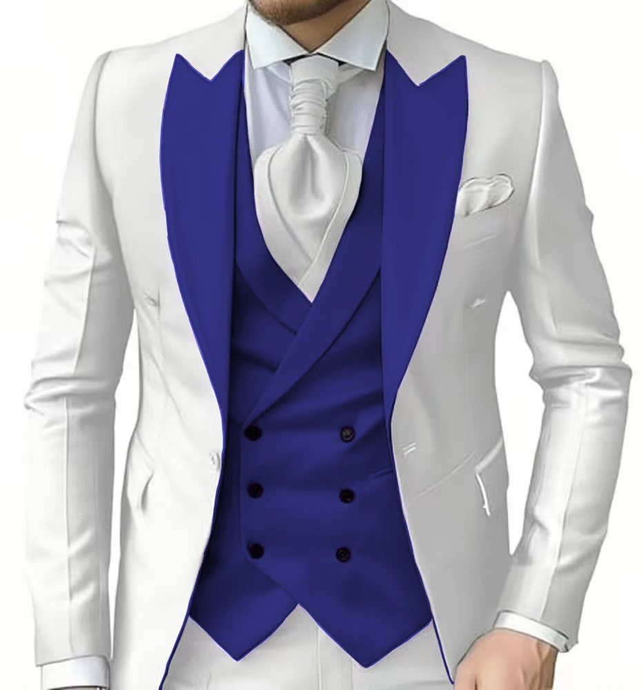 بدلة سهرة أنيقة للرجال مكونة من 3 قطع مخصصة مميزة الذروة التلبيب ملابس رسمية لحفلات العريس سترة وسراويل #4