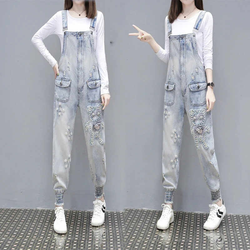 

Spring 2023 New Cartoon Three-Dimensional Flower Suspender Denim Jeans Casual Romper Jeans Jumpsuit Women Romper