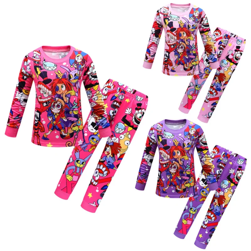 

2025 New The Amazing Digital Circus cosplay Pajamas Children T Shirt Pants 2pcs Clothes Set Sleepwear Pomni Jax Kids Christmas C