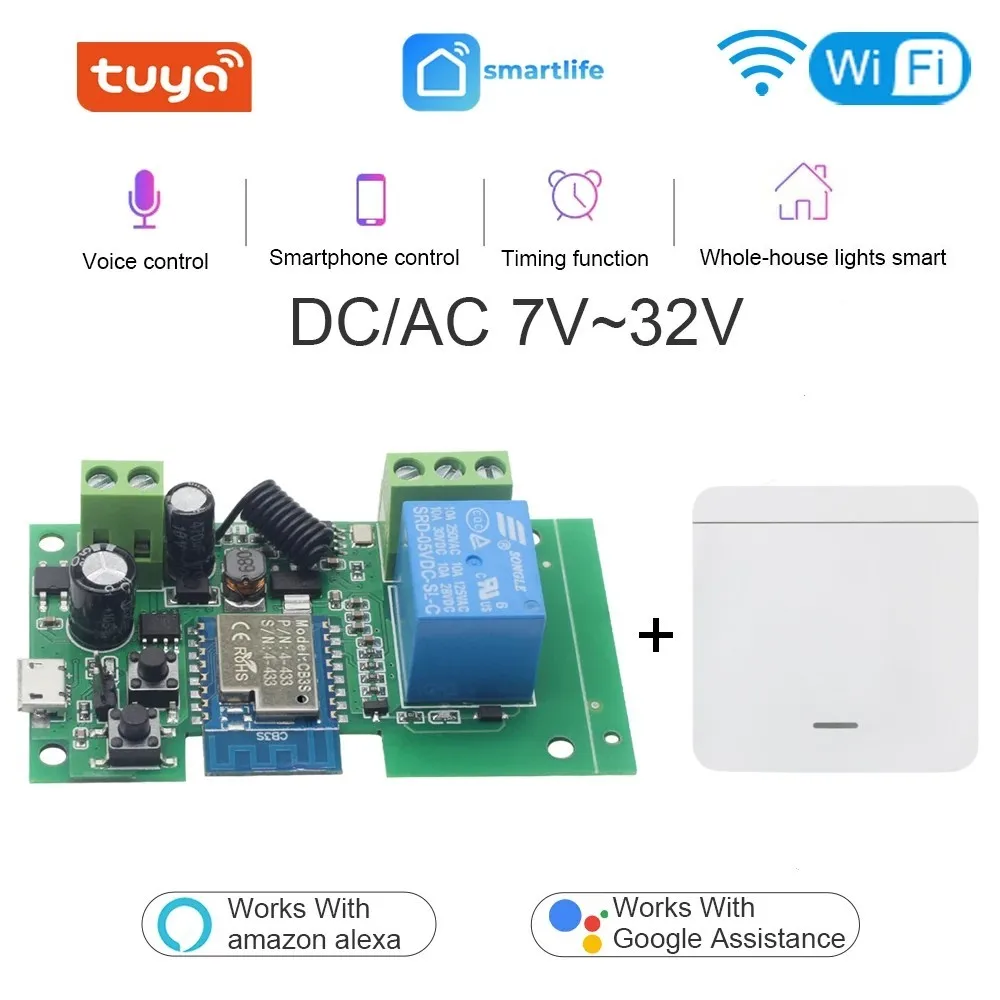 Tuya Smart Wifi Switch Module 12V 24V 7-32V RF 433 Remote Control Appliance Control Module 1CH Relay Work With Alexa Google Home