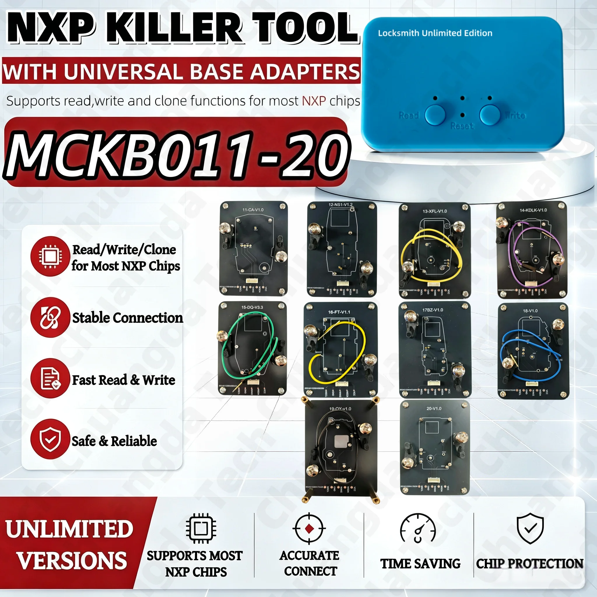 For Nxpkiller No.11-20 Adapter Compatible with Keydiy Xhorse Cg Kydz Device, No Welding Required for Reading and Writing, Programming Socket for Dodge, Peugeot, Harley, Chery, Honda