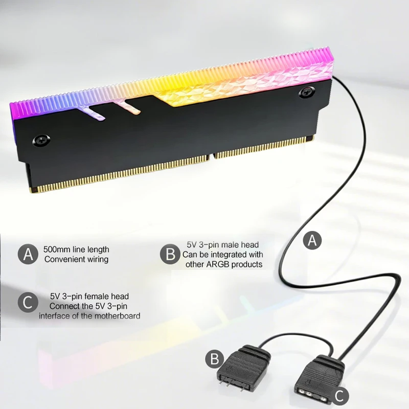Desktop Computer Memory Heatsink 5V ARGB, Diamond Edge New Desgin,Wide and Narrow Universal RAM Armor Aluminum Vest for DDR3/4/5 view 3