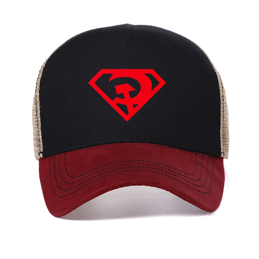 

Superhero Funny Badge Man mesh baseball cap Russia Communist Casual Fashion Unisex Hip Hop hat adjustable Cool Snapback hats