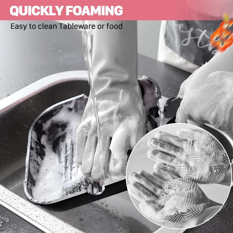 Silicone Dishwashing Gloves Pet Grooming Rubber Scrubbing Gloves Sponge Cleaning Brush Gloves for Housework Bathroom Cars Dogs