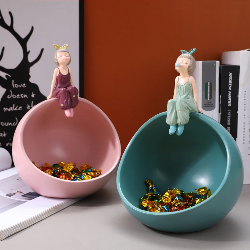 

Nordic Accessories Cute Resin Mermaid Girl Storage Box Decoration Home Livingroom Desktop Sculpture Crafts Office Cafe Ornaments