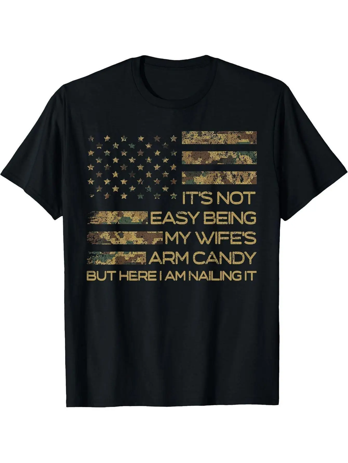 Men's Fun Camouflage American Flag T-shirt with the slogan 