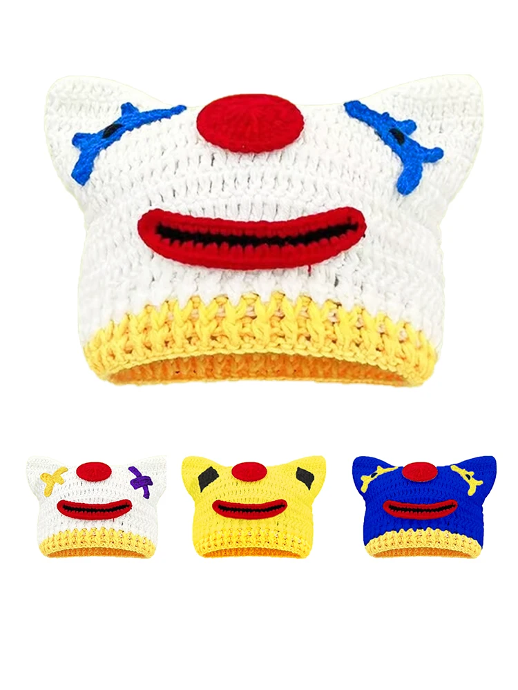 Neutrale handgefertigte Häkel-Strickpullovermütze für Herbst und Winter für Wärme, lustige Clown-Garnmütze, Halloween-Outfit