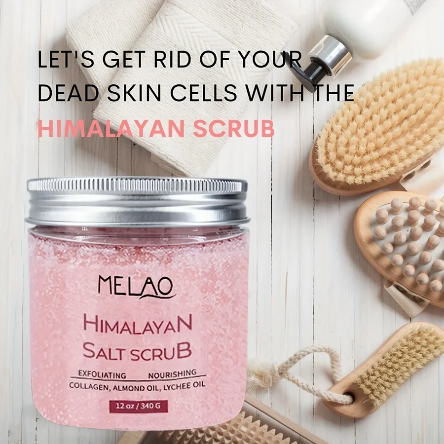 MELAO Himalayan Salt Body Scrub with Collagen and Stem Cells - Natural Exfoliating Salt & Body and Face Souffle Helps with Moist