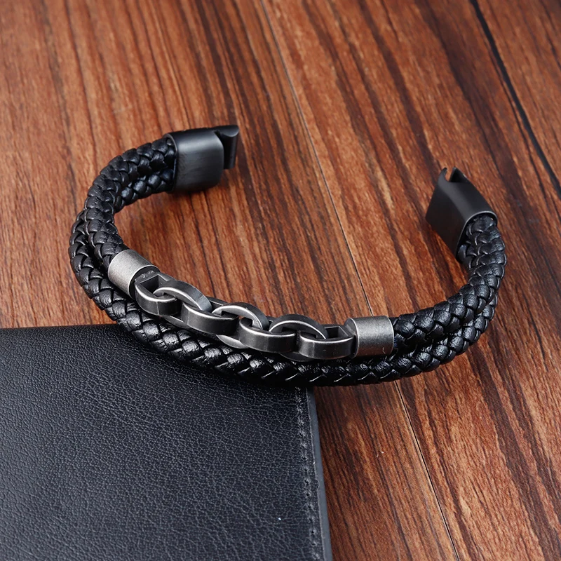 Leather Bracelet Infinity Shape Special Popular Pattern Men\'s Bracelet for Men Stainless Steel Jewelry Accessories Gift