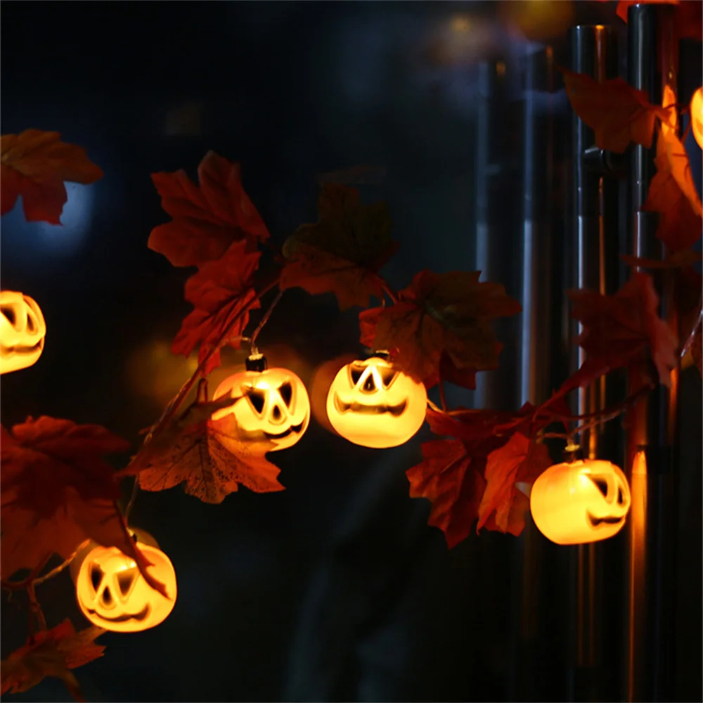 10/20 LED Pumpkin String Lights Bttery Operated Maple Leaf Fall Garland Lights  for Halloween Indoor Outdoor Party Decor