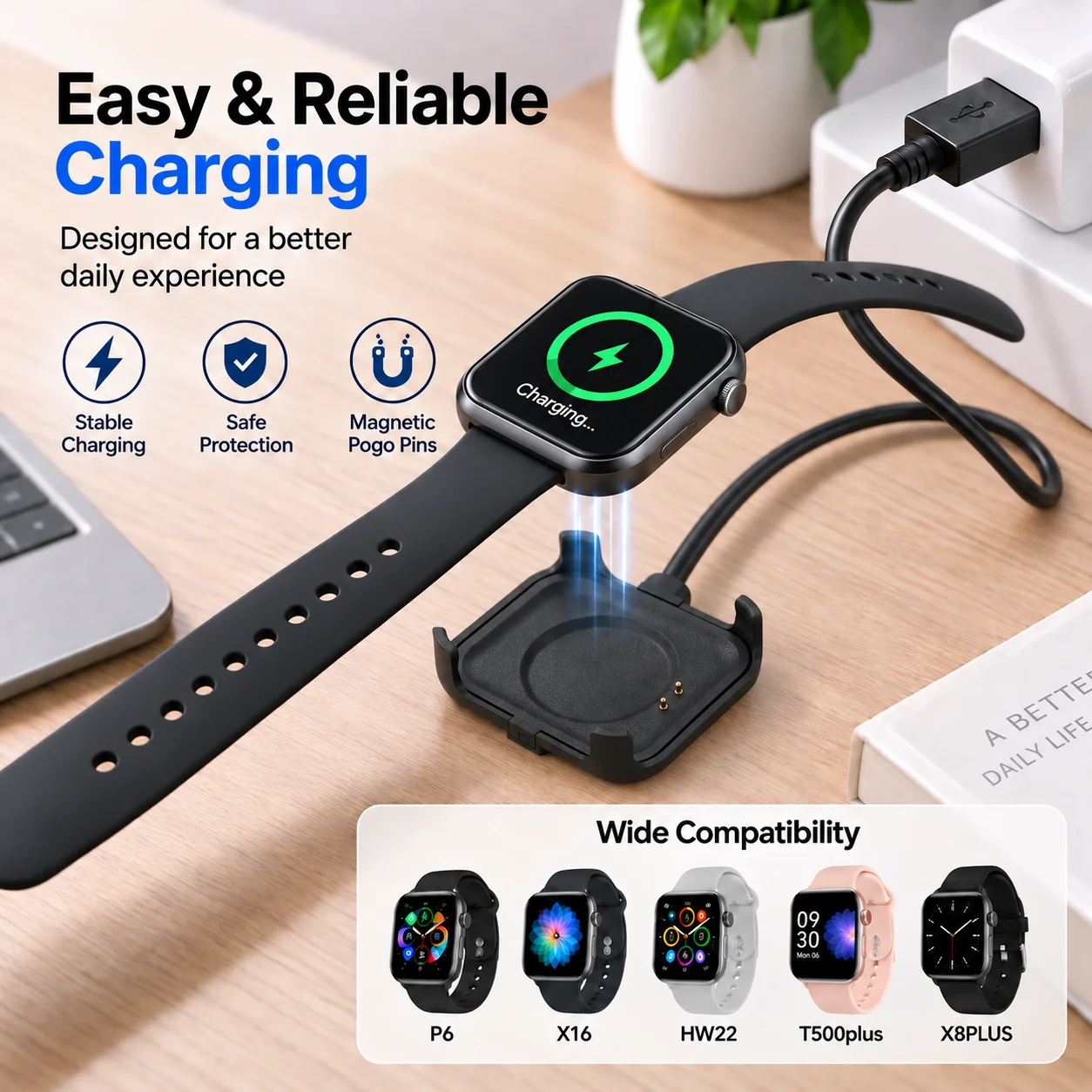 Smart Watch Magnetic Charger Smartwatch Charging Cable USB Chargeable Adapter for HW22 Smartwatch