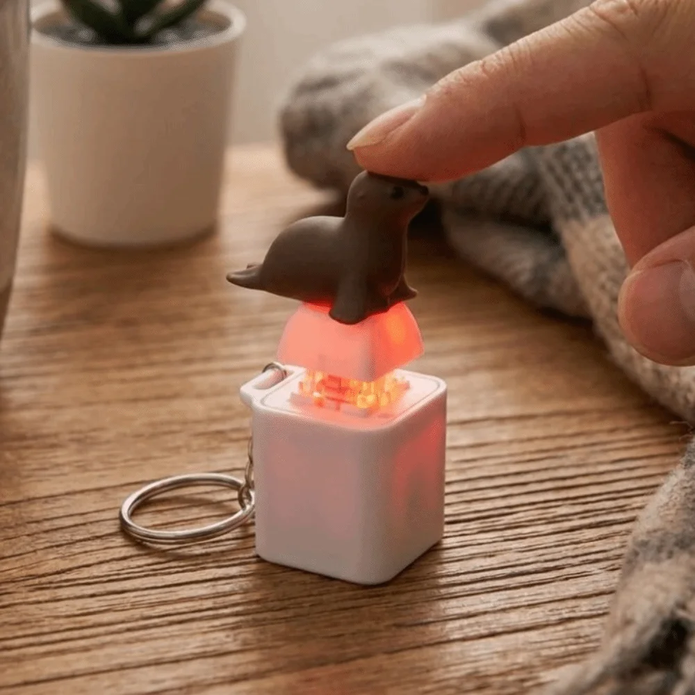 LED Light Animal Glowing Sound Keychain Novelty Cartoon Animal Seal Dog Light-Up Fidget Key Ring Tactile Switch Clicky Sounding