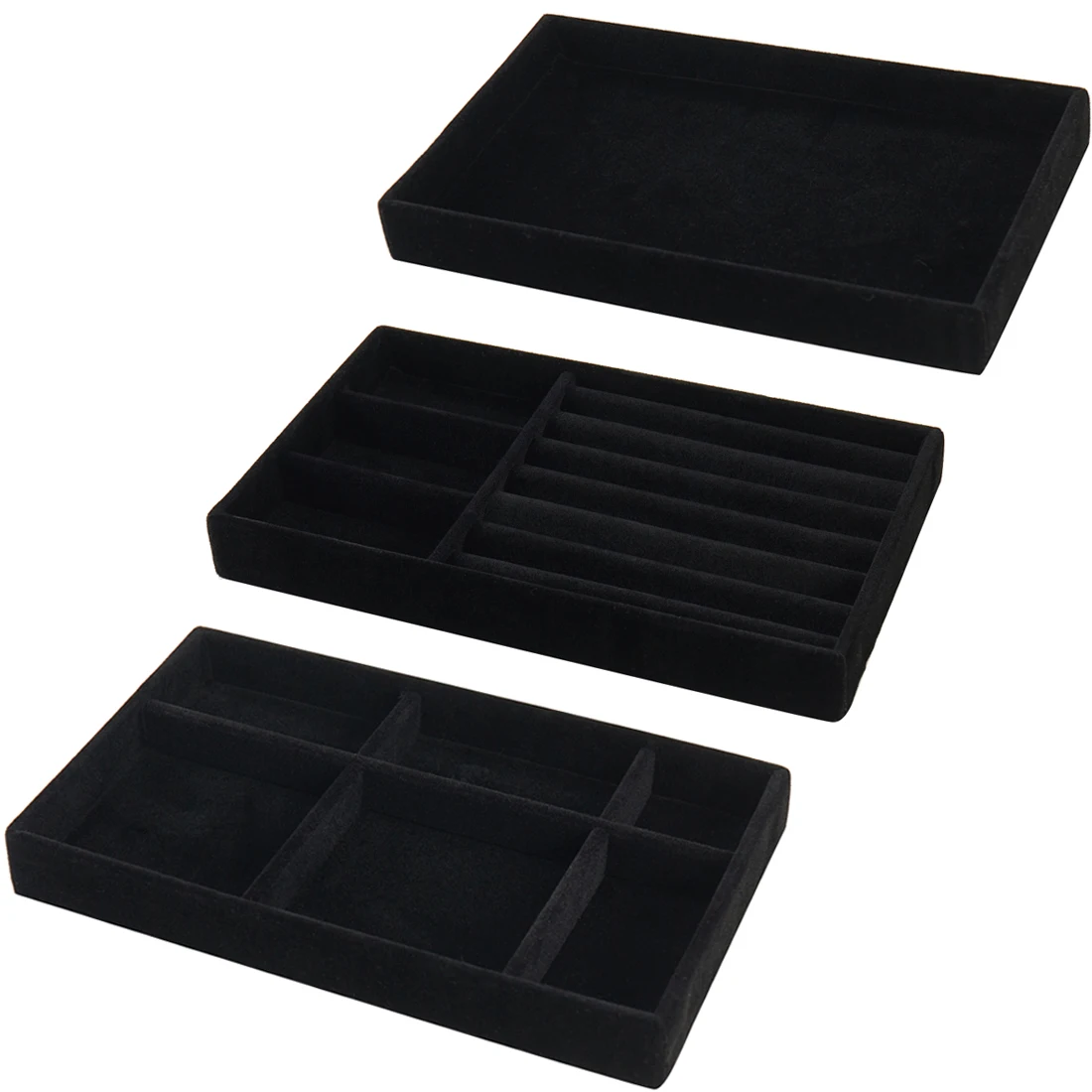 3 stks Zwarte Sieraden Organisator Fluwelen Sieraden Opbergvak Display Ring Armband Ketting Opbergdoos Showcase Lade