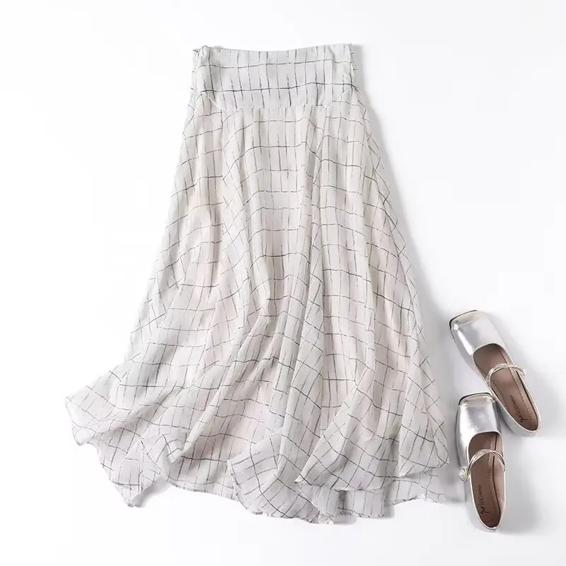 Maxdutti Summer Clothing French Lazy Country Style Irregular Hem Skirt Minimalist Fashion Elegant Plaid Flowing Skirt For Women