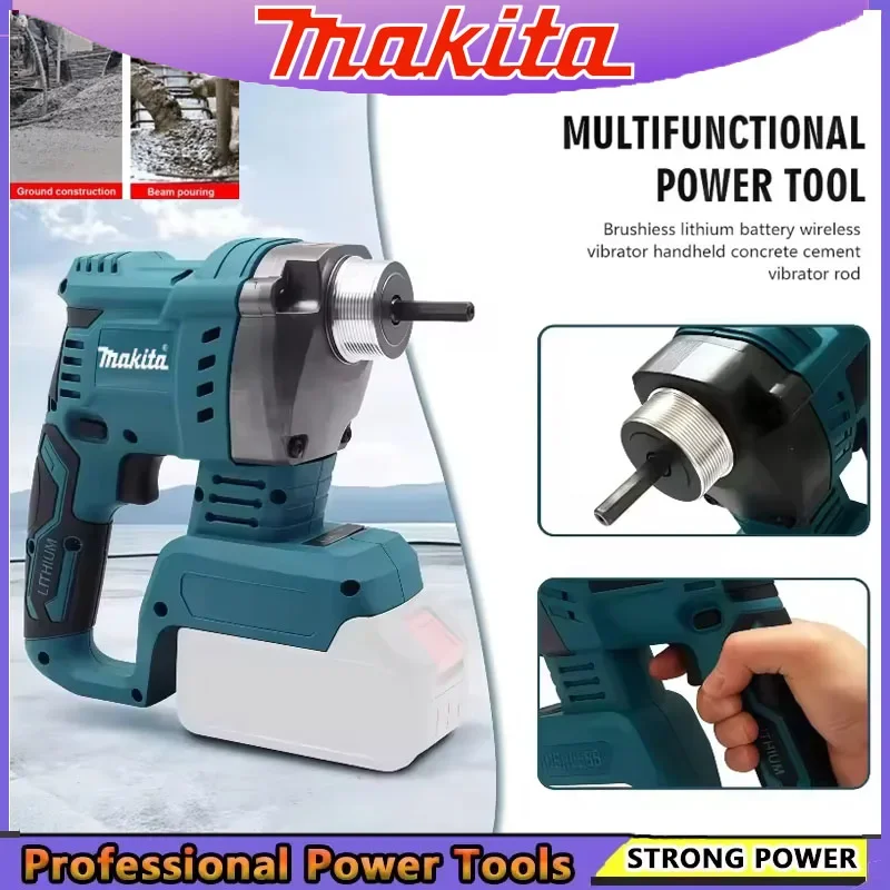Makita kabelloser elektrischer Betonrüttler, Betonverdichter, bürstenloses Hochleistungs-Misch-Elektrowerkzeug für 20-V-Batterien von Beton
