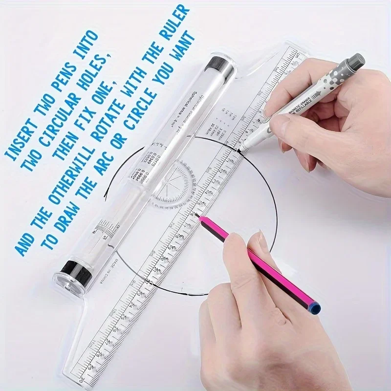 Rolling Ruler Set with Protractor & Sliding Scale - Multifunctional Dual Metric/Imperial for Drawing & Engineering, Durable