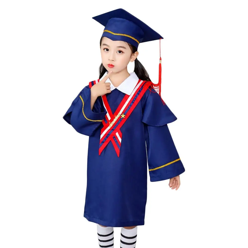 2Pcs/Set Kindergarten Children Graduation Gown Honors Graduation Mortarboard Hat Kindergarten Graduation Gown With Hat Tassel view 2