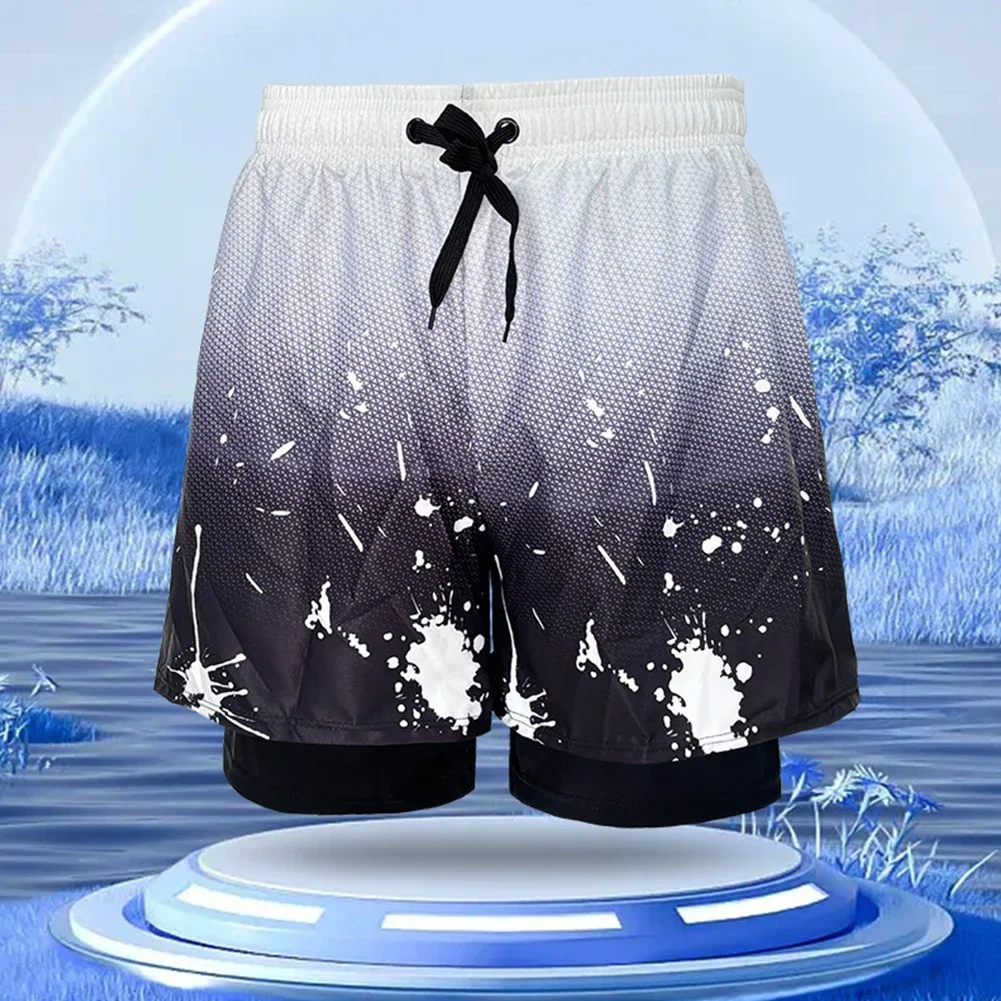 Men Double-Layer Loose Anti Awkward Quick Dry Swim Trunk Flat Angle Beach Shorts Men's Clothing