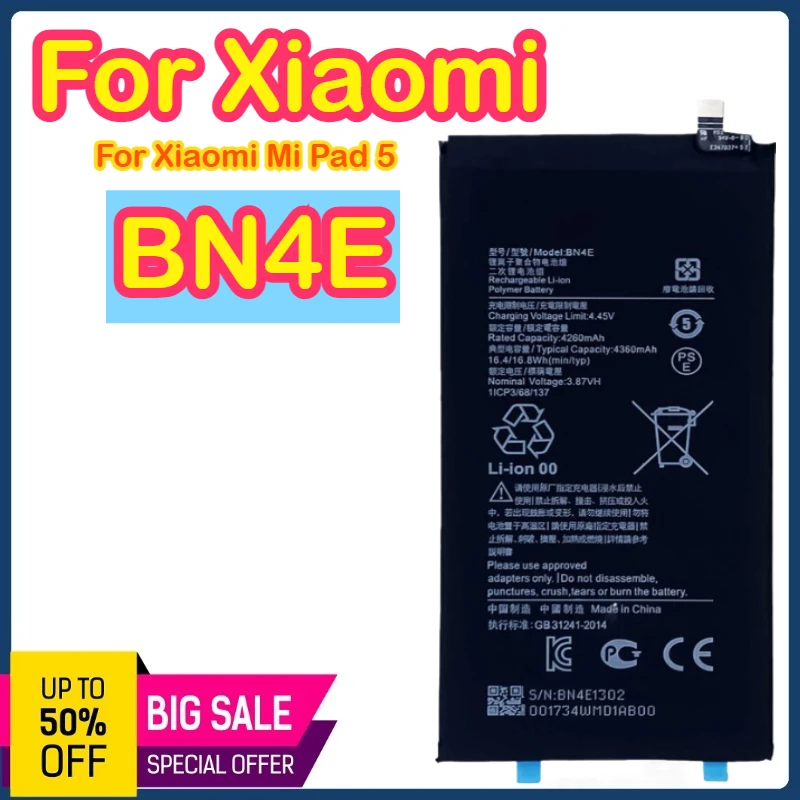 

BN4E 4360MAH 3.87V Replacement Battery For XiaoMi Mi Pad 5 Pad5 Tablet 4360mAh Phone Battery BN4E