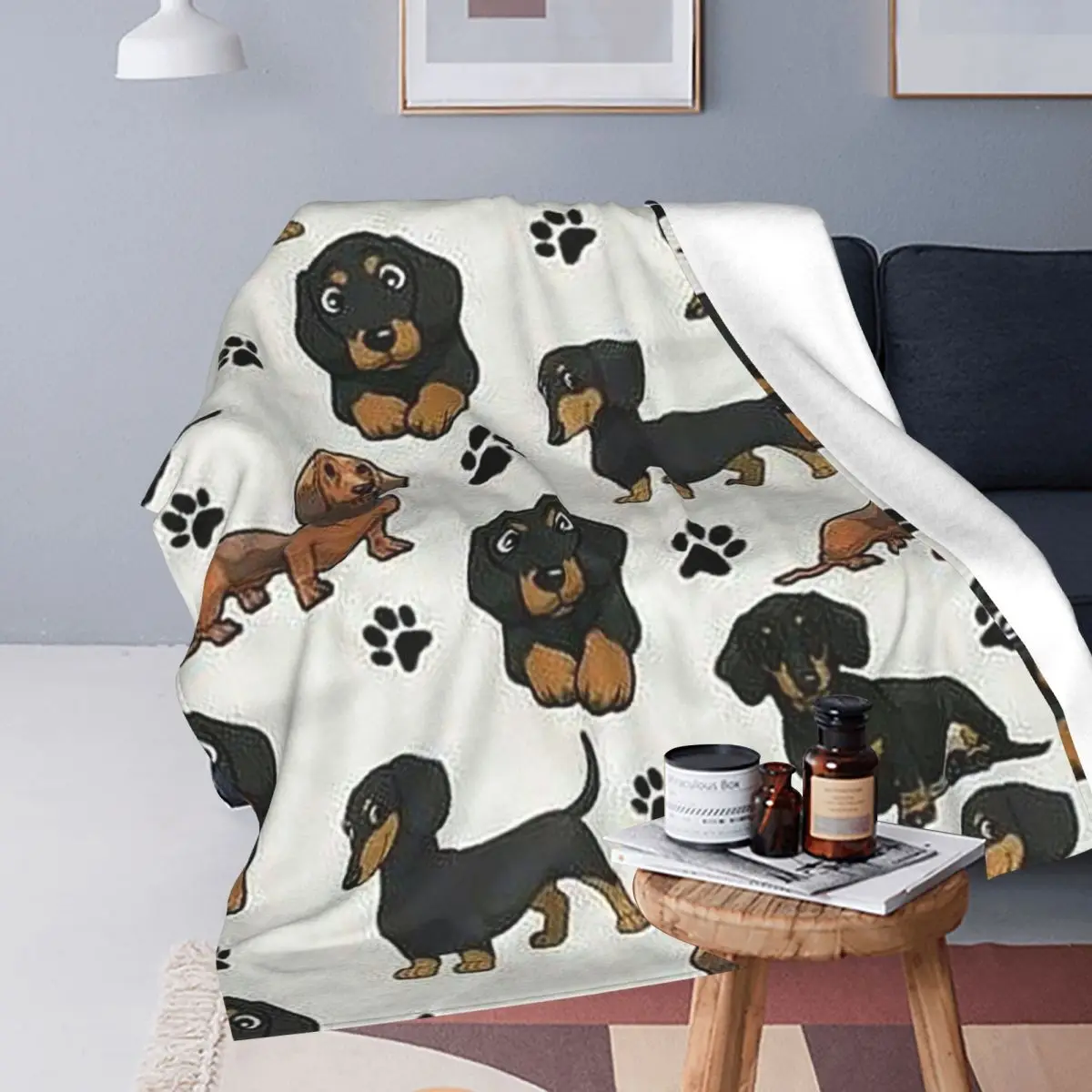 Dachshund Dog Cartoons Cute Blanket Soft Warm Flannel Throw Blanket Bedspread for Bed Living room Picnic Travel Home Sofa