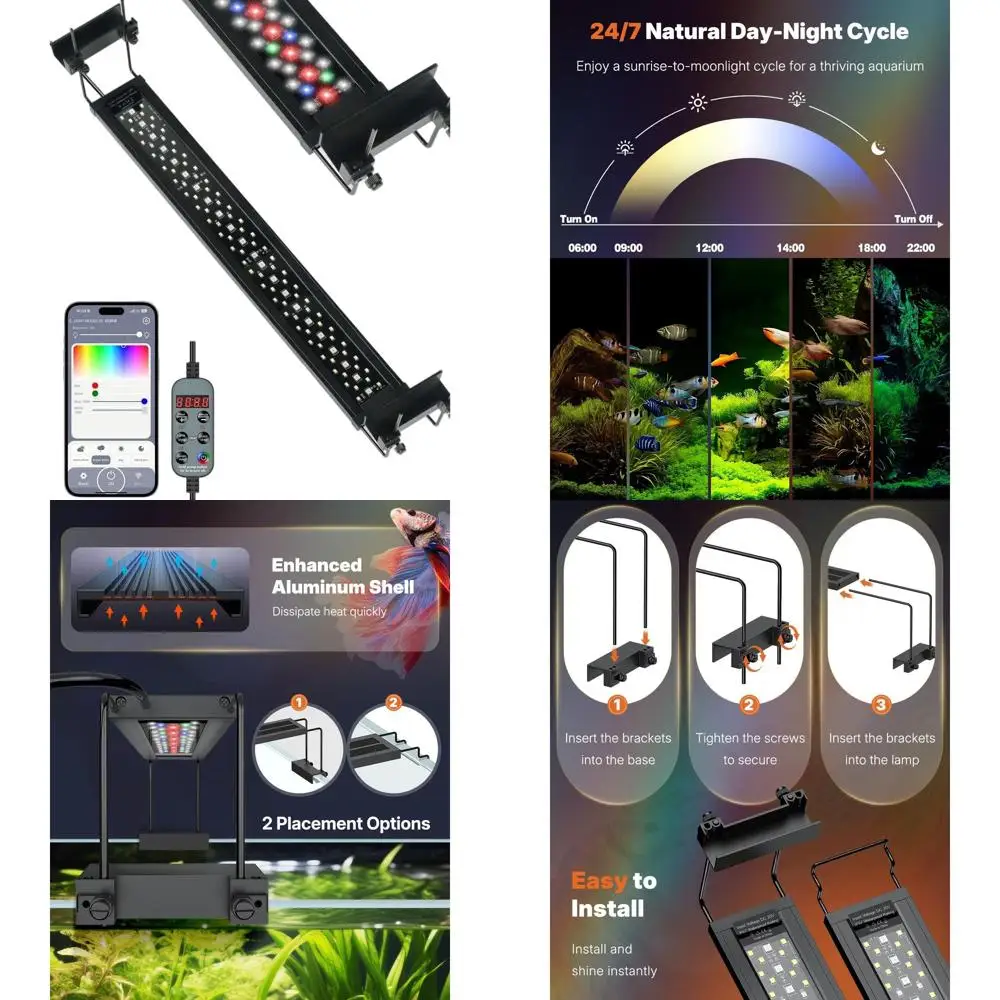 

Светодиодный светильник для аквариума 25W с полным спектром для аквариумов 24-30 дюймов с Bluetooth-управлением и регулируемой яркостью
