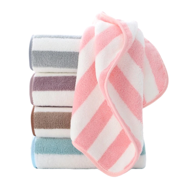 1Pc Striped Coral Towel Household Thickened Face Towel Soft Absorbent Quick Drying Adult Bath Towel Gifts