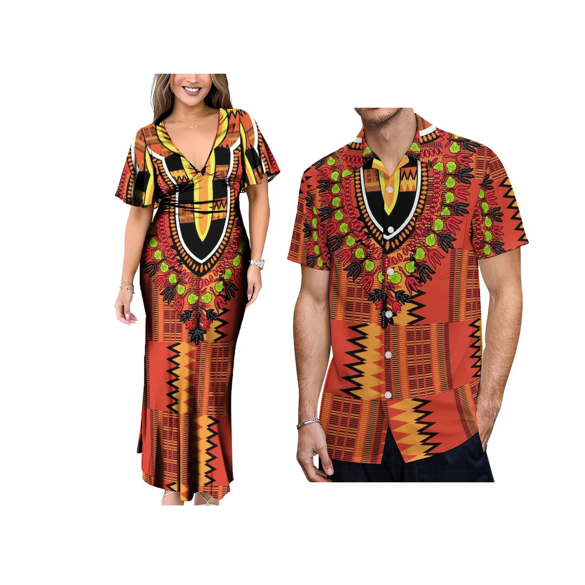 Polynesian Tribal Ethnic Couple Dress Elegant women dress Men Micronesian shirt couple banquet dress Traditional dress