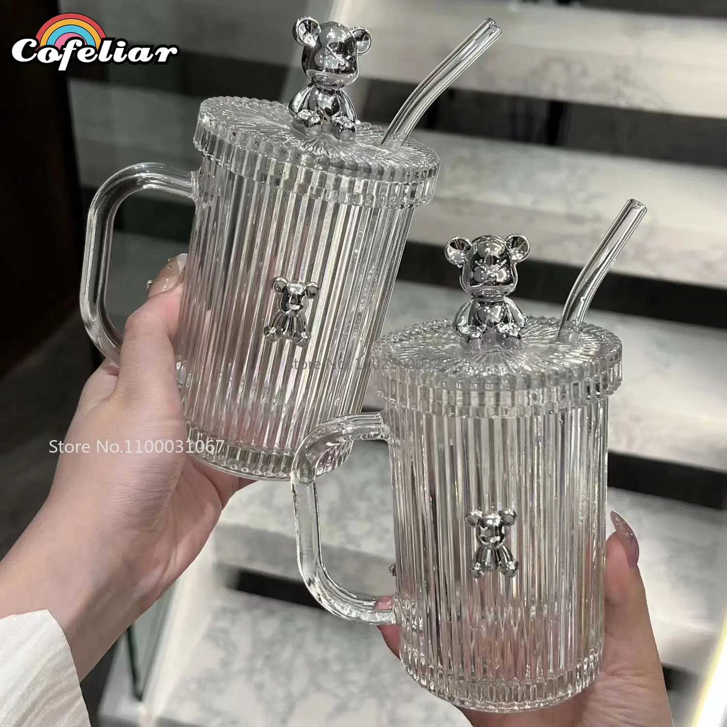 

390Ml Japanese Style Glass with Straw and Lip Cup Chic Milk Coffee Cups with Lid Tea Cup Wedding Gifts Dropship