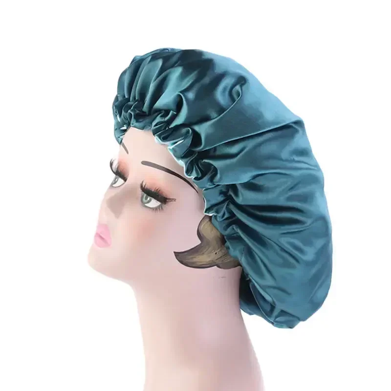 New Solid Women Satin Bonnet Fashion Stain Silky Big Bonnet for Lady Sleep Cap Headwrap Hat Hair Wrap Accessories Wholesale