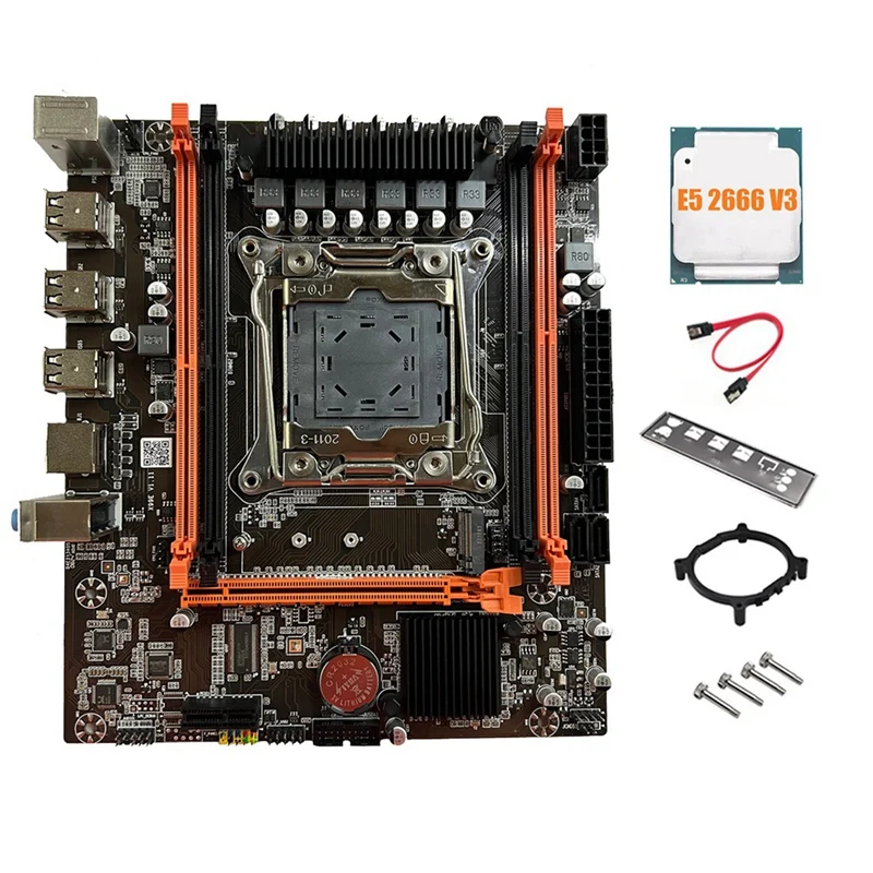 X99E Motherboard+E5 2666 V3 CPU Dual Channel Supports 4XDDR4 RECC RAM PCIE X16 Nvme Gigabit LAN Card Desktop Motherboard