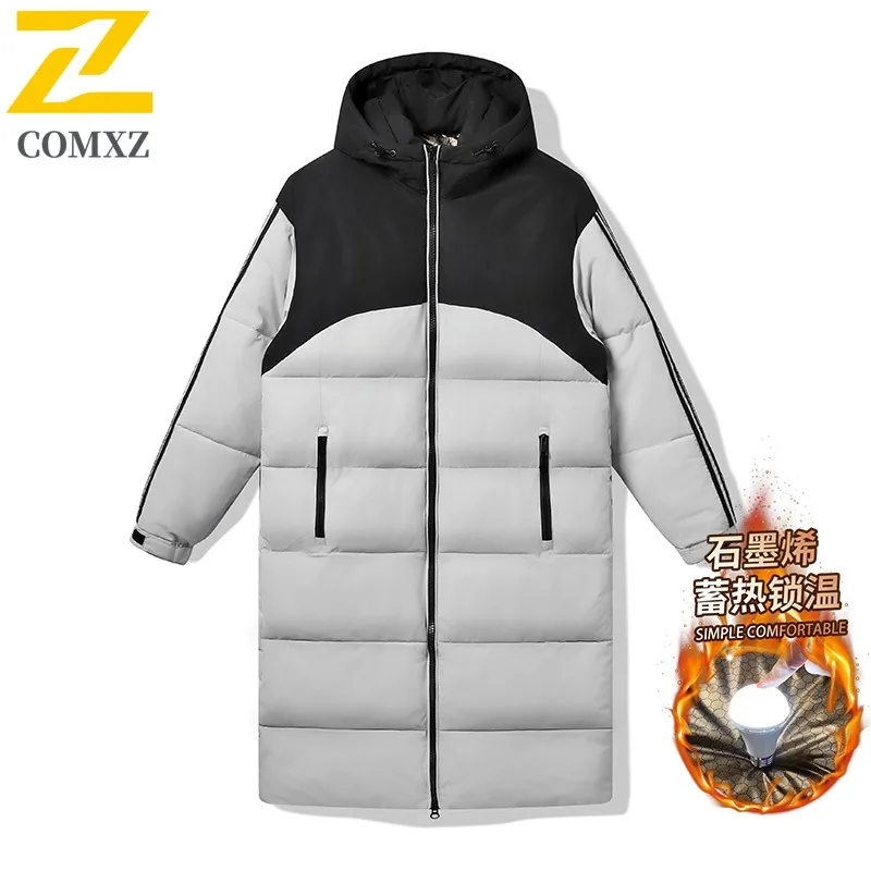 COMXZ سترة مبطنة مقاومة للبرودة 2025 مقنعين الحد الأدنى السفر في الهواء الطلق وسادة مبطنة الثلوج الدافئة عالية الجودة الرجال الشتاء الحشو