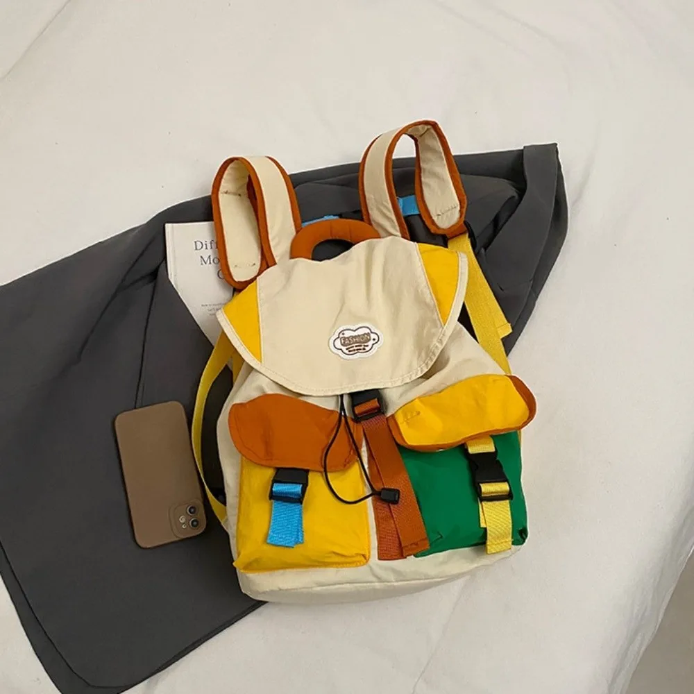 

Color Matching 2 Sizes Parent-child Bags Large Capacity Multi-pocket Drawstring Schoolbag Nylon Korean Style Backpack