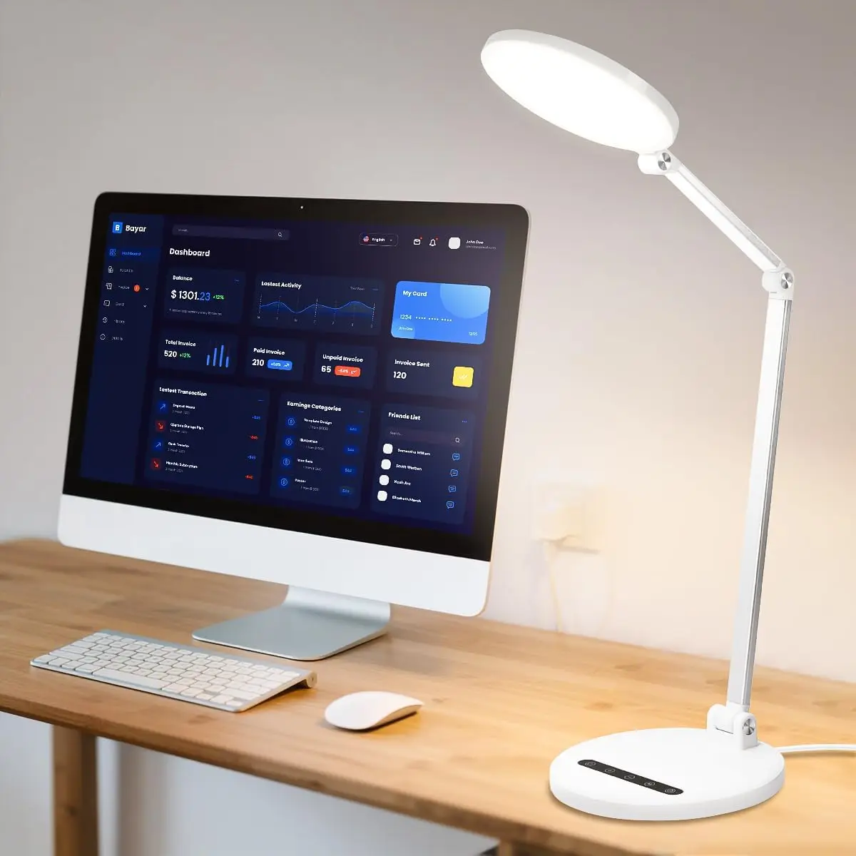 

LED Desk Lamp with Eye-Caring Light, Dimmable Colors & Brightness, Memory Timer for Home Office