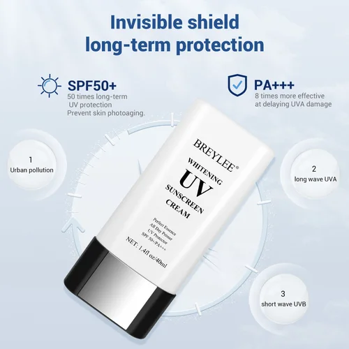 Imagen 2 del producto BREYLEE blanqueamiento UV protector solar facial SPF50PA +++ brillo claro cutis hidratante antienvejecimiento protector solar corporal cuidado 40g