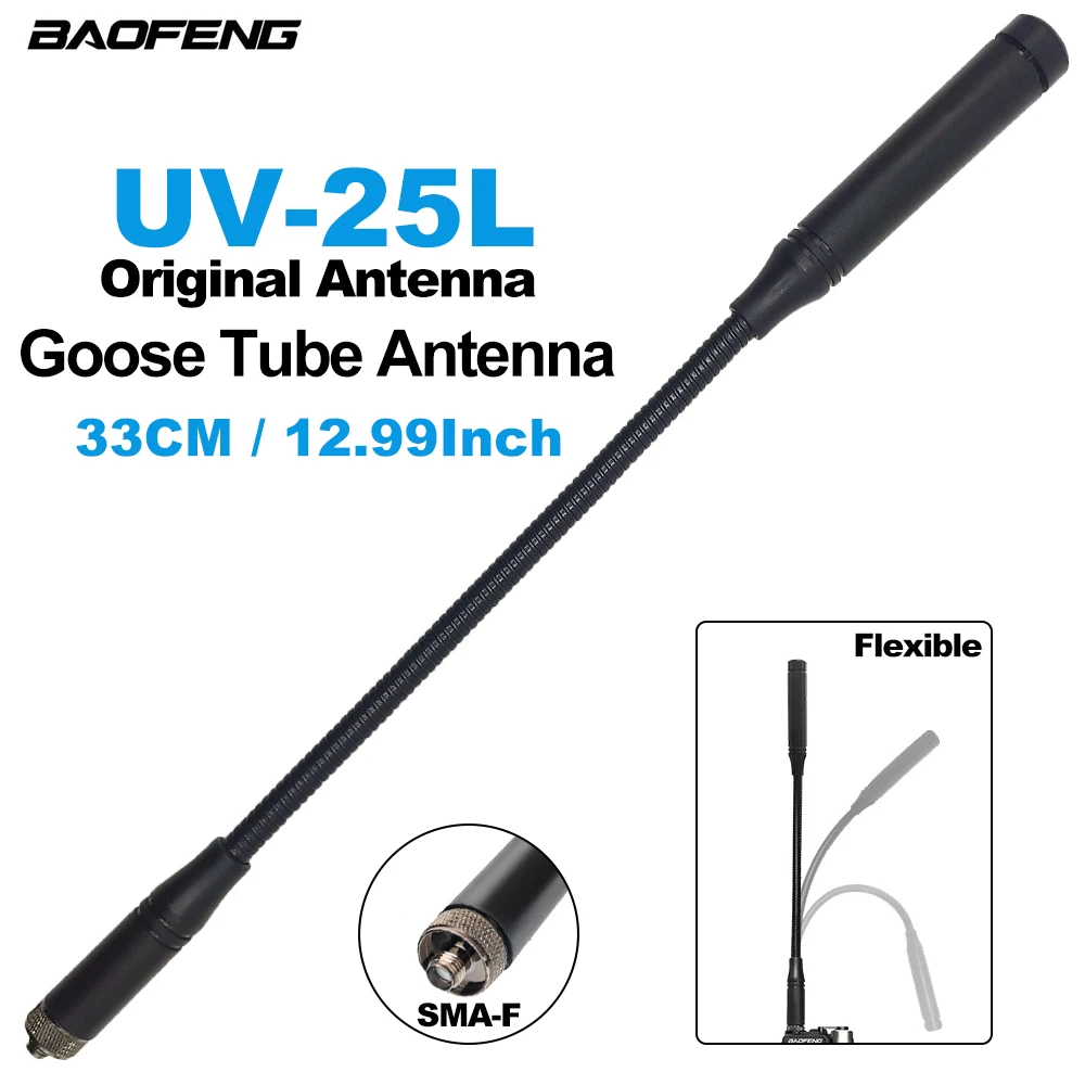 BAOFENG-Original UV-25L Antena para Walkie Talkie, Tubo de Ganso, Antena Tática, Flexível SMA-F Peças Gooseneck, BF-UV25L, 33cm